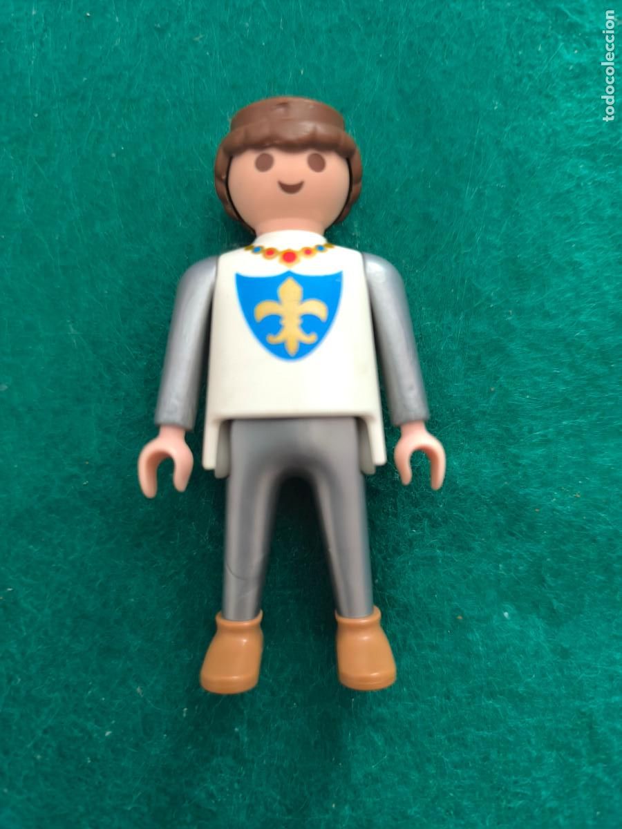 Playmobil: Playmobil figura caballero medieval blanco plateado flor de lis pr&iacute;ncipe castillo torneo vikingos