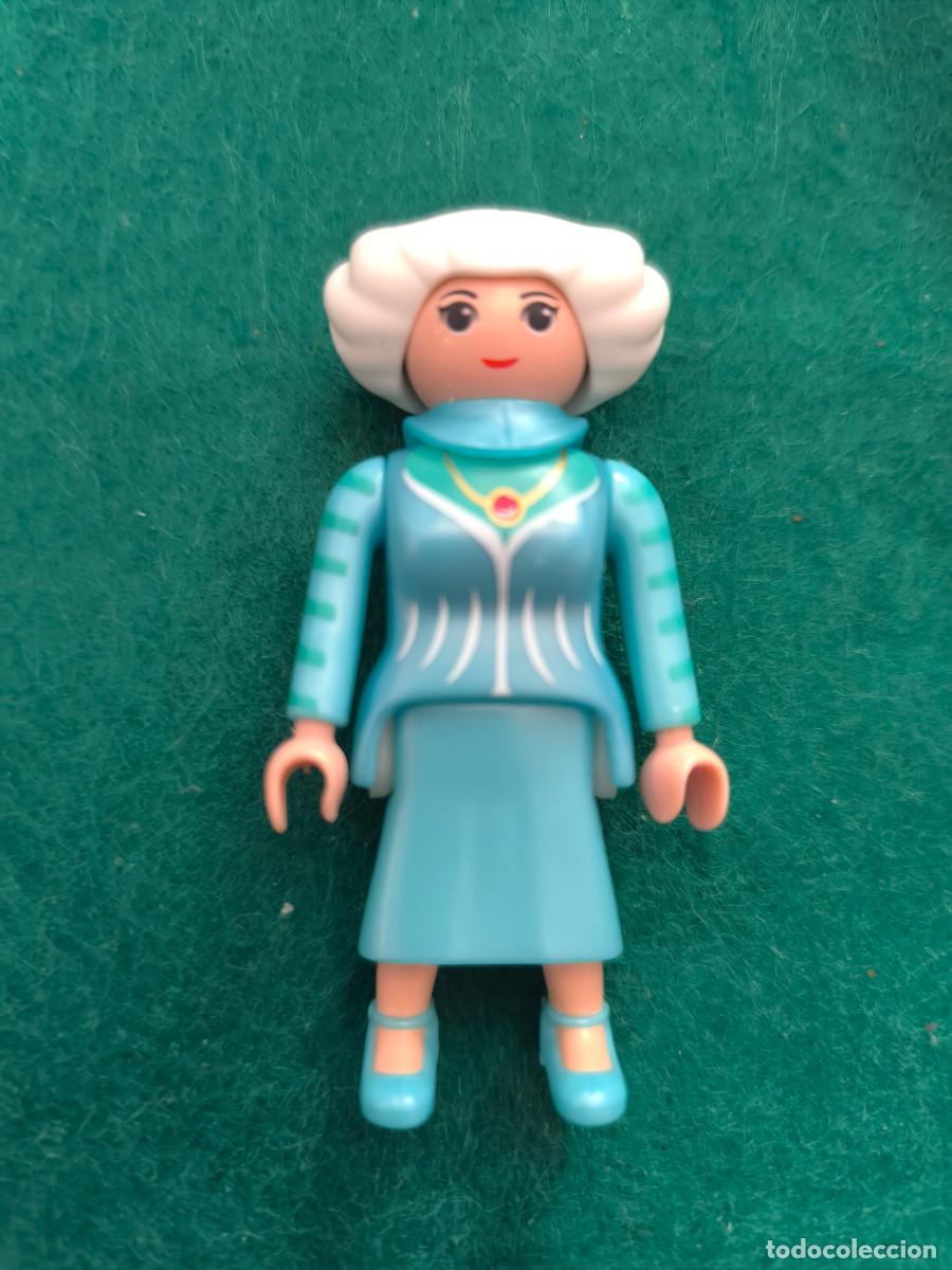 Playmobil: Playmobil figura mujer ciudad city azul turquesa falda zapatos tac&oacute;n peluca blanca mo&ntilde;o victoriano