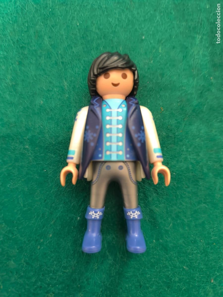 Playmobil: Playmobil figura pr&iacute;ncipe azul plateado chaqueta botonera plateada medieval victoriano &eacute;poca