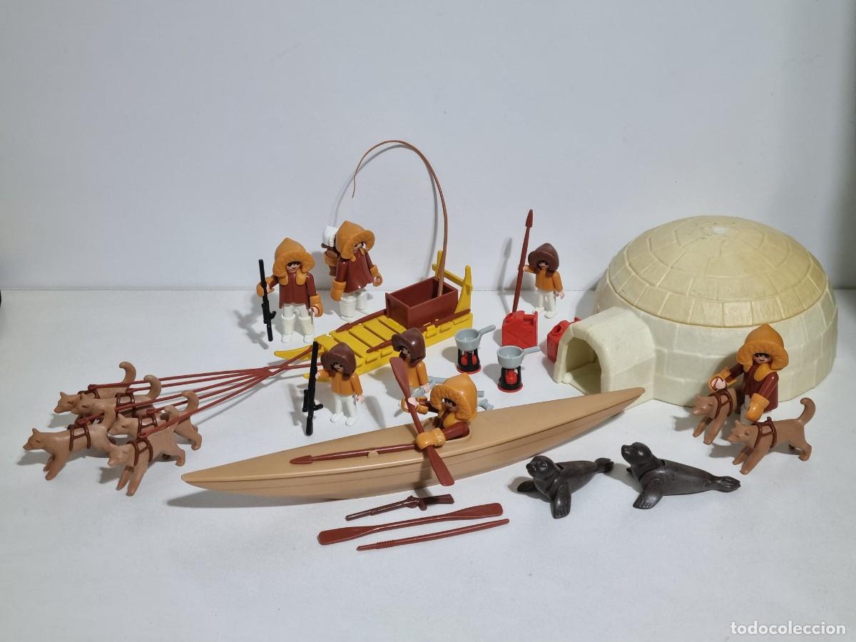Playmobil: Playmobil 3465 3466 Antiguo Set Esquimal Kayak Iglu Polo Norte Cazador Trineo