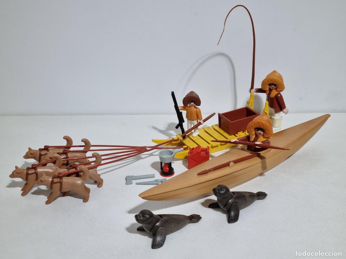 Playmobil: Playmobil 3466 Antiguo Set Esquimal Kayak Polo Norte Cazador Trineo Perro Foca