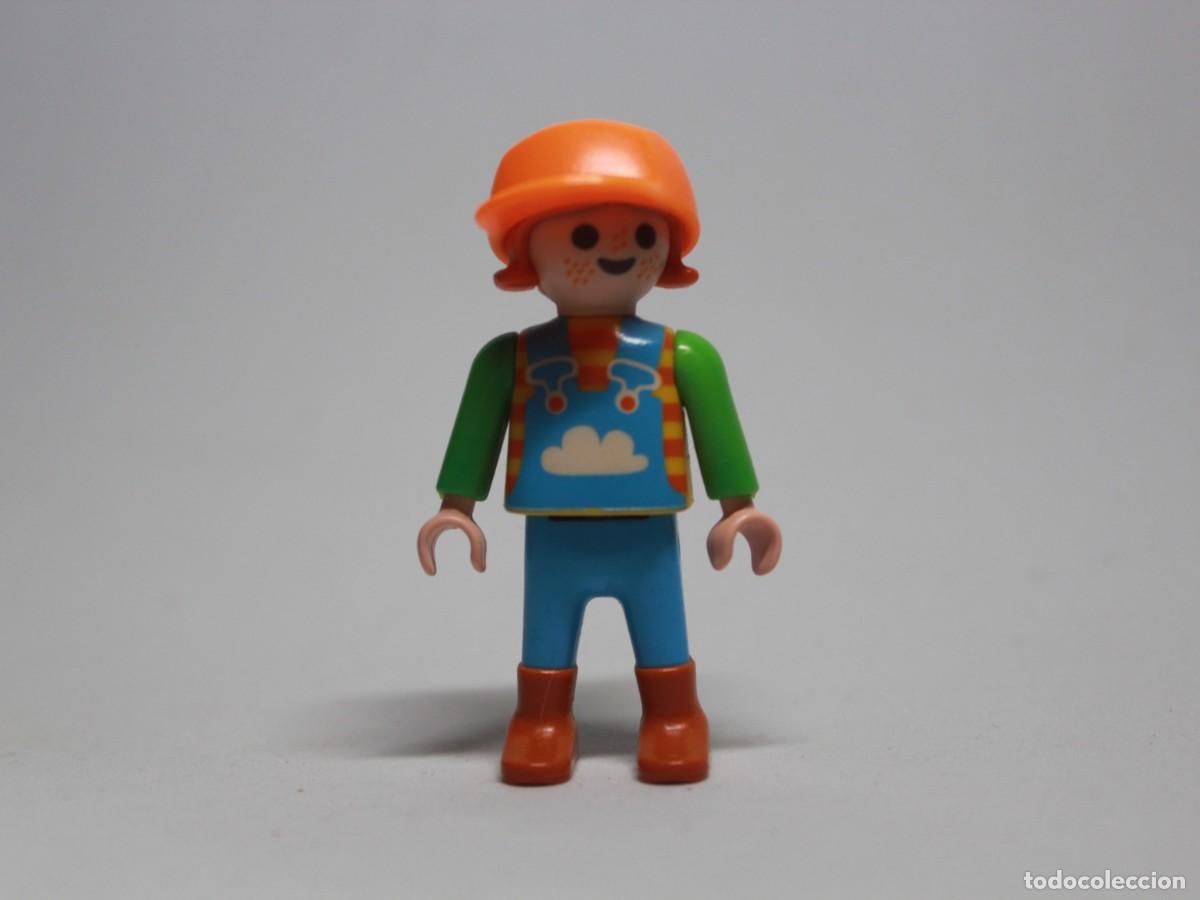 Playmobil: Ni&ntilde;o Playmobil mono azul dibujo nube casco naranja a&ntilde;o 1992