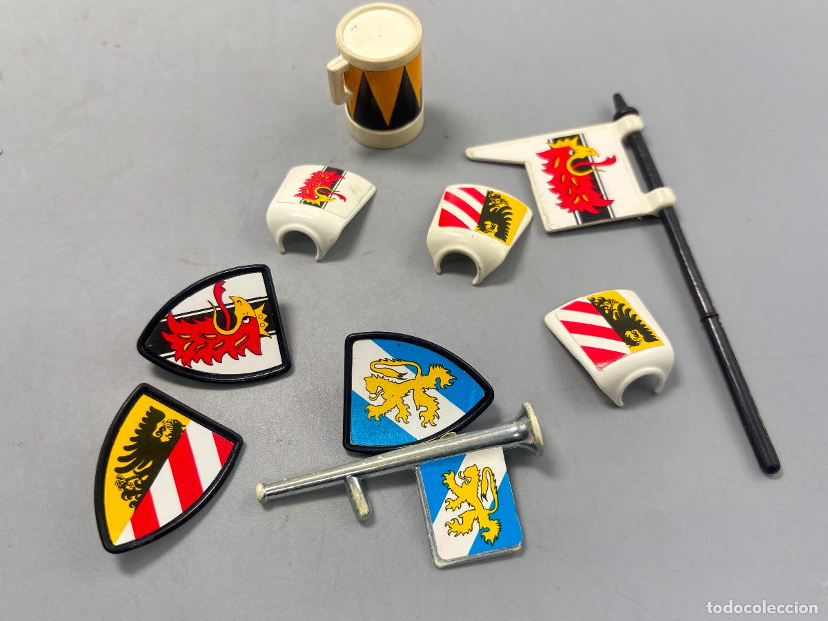 Playmobil: Playmobil 3265 lote escudo bandera tambor cromado soldado medieval