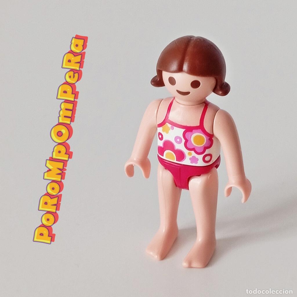 Playmobil: PLAYMOBIL FIGURA NI&Ntilde;A EN BA&Ntilde;ADOR PISCINA PLAYA INFANTIL CUSTOM/COMPLETAR FB