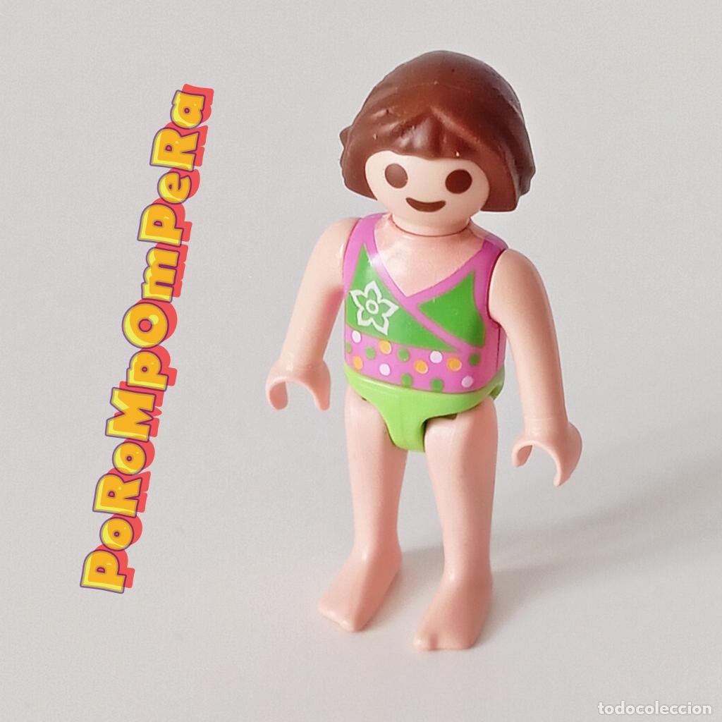 Playmobil: PLAYMOBIL FIGURA NI&Ntilde;A EN BA&Ntilde;ADOR PISCINA PLAYA INFANTIL CUSTOM/COMPLETAR FB