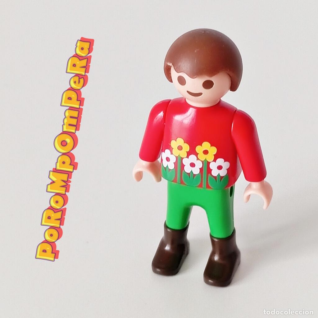 Playmobil: PLAYMOBIL FIGURA NI&Ntilde;O CAMISETA FLORES CABA&Ntilde;A BOSQUE 4207 GRANJA 5005 INFANTIL CUSTOM/COMPLETAR FB