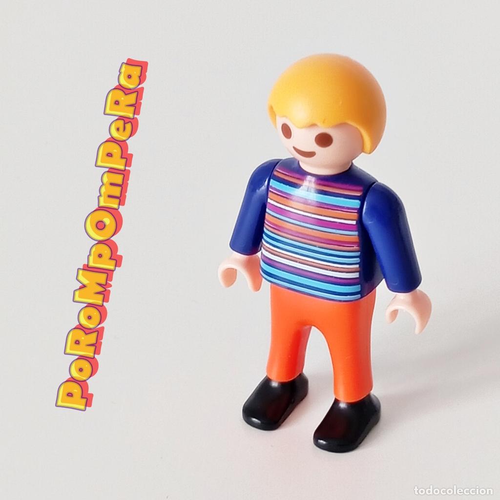 Playmobil: PLAYMOBIL FIGURA NI&Ntilde;O CAMISETA AZUL OSCURO RAYAS 5123 FB