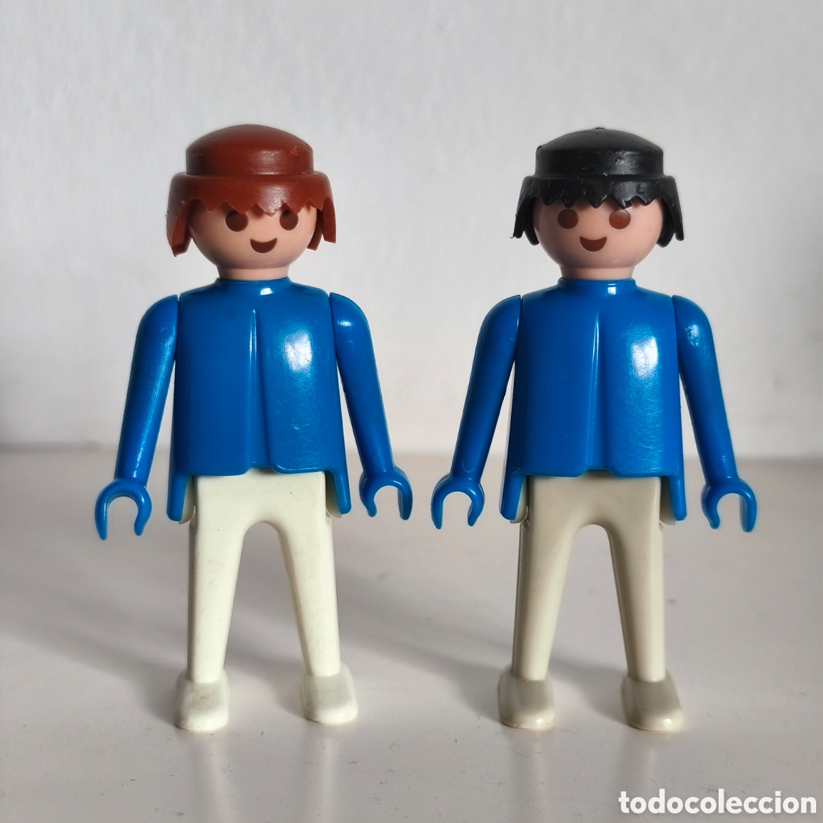 Playmobil: Playmobil / FAMOBIL / Click -3 figuras vestido azul y blanco- GEOBRA 1974, primera &eacute;poca