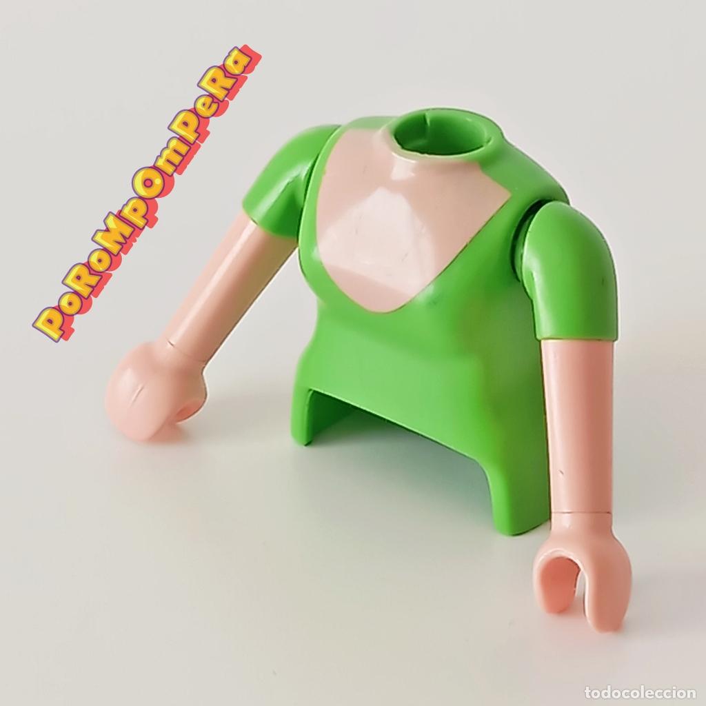 Playmobil: PLAYMOBIL TORSO CHICA CAMISETA MANGA CORTA VERDE ESCOTE + BRAZOS A JUEGO COMPLETAR/CUSTOM T2