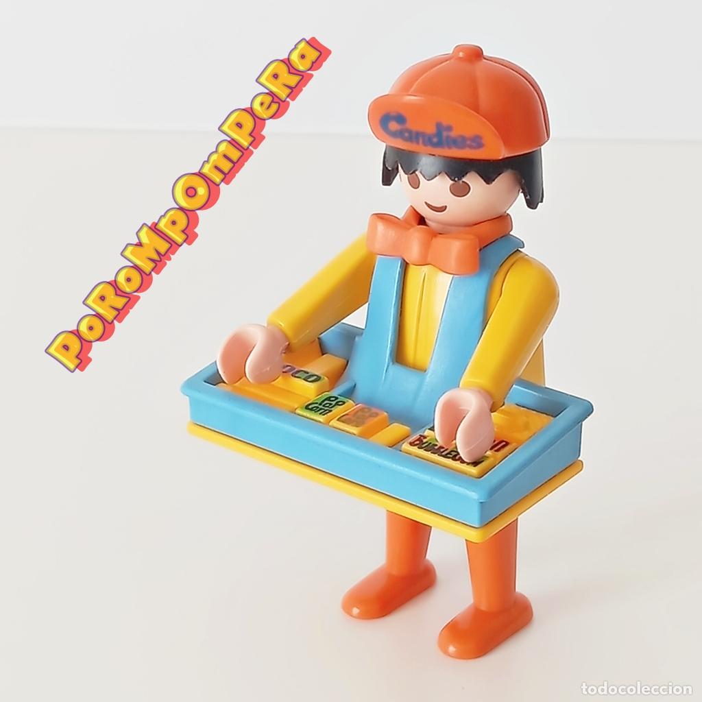 Playmobil: PLAYMOBIL FIGURA SIMILAR VENDEDOR DE GOLOSINAS 3307 CARAMELOS CHUCHER&Iacute;AS CANDIES A&Ntilde;OS 80 S6