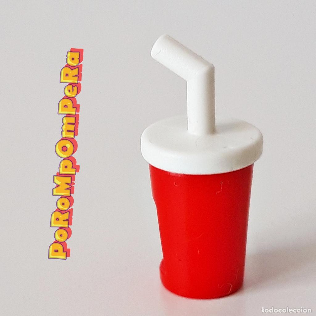 Playmobil: PLAYMOBIL VASO DE REFRESCO ROJO CON PAJITA COMIDA R&Aacute;PIDA FAST FOOD TRUCK BAR RESTAURANTE R8