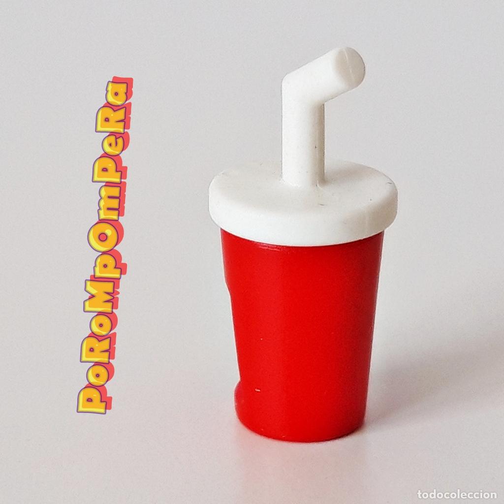 Playmobil: PLAYMOBIL VASO DE REFRESCO ROJO CON PAJITA COMIDA R&Aacute;PIDA FAST FOOD TRUCK BAR RESTAURANTE R6