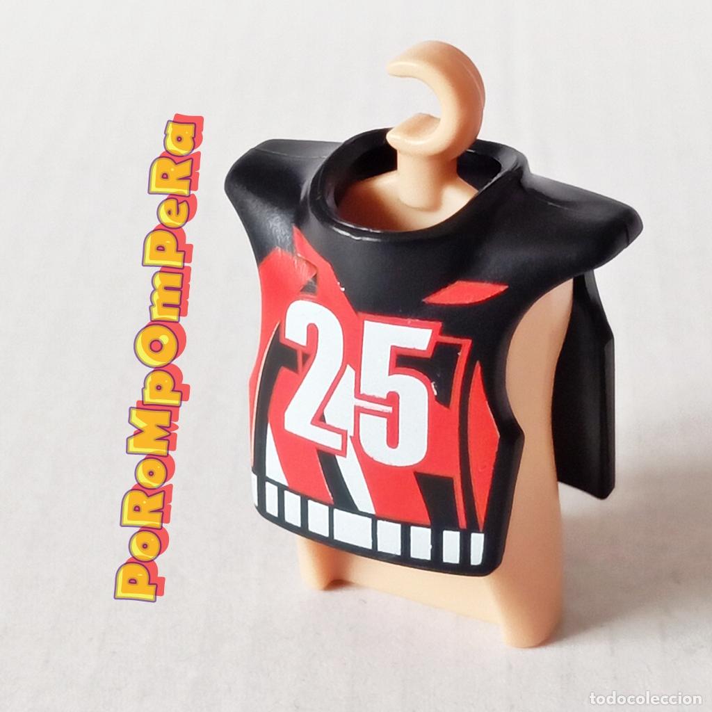 Playmobil: PLAYMOBIL PECHERA NEGRA JUGADOR HOCKEY F&Uacute;TBOL AMERICANO PETO CAMISETA 25 R9