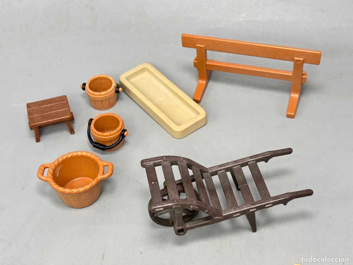 Playmobil: Playmobil lote carretilla barrera cubo cesto