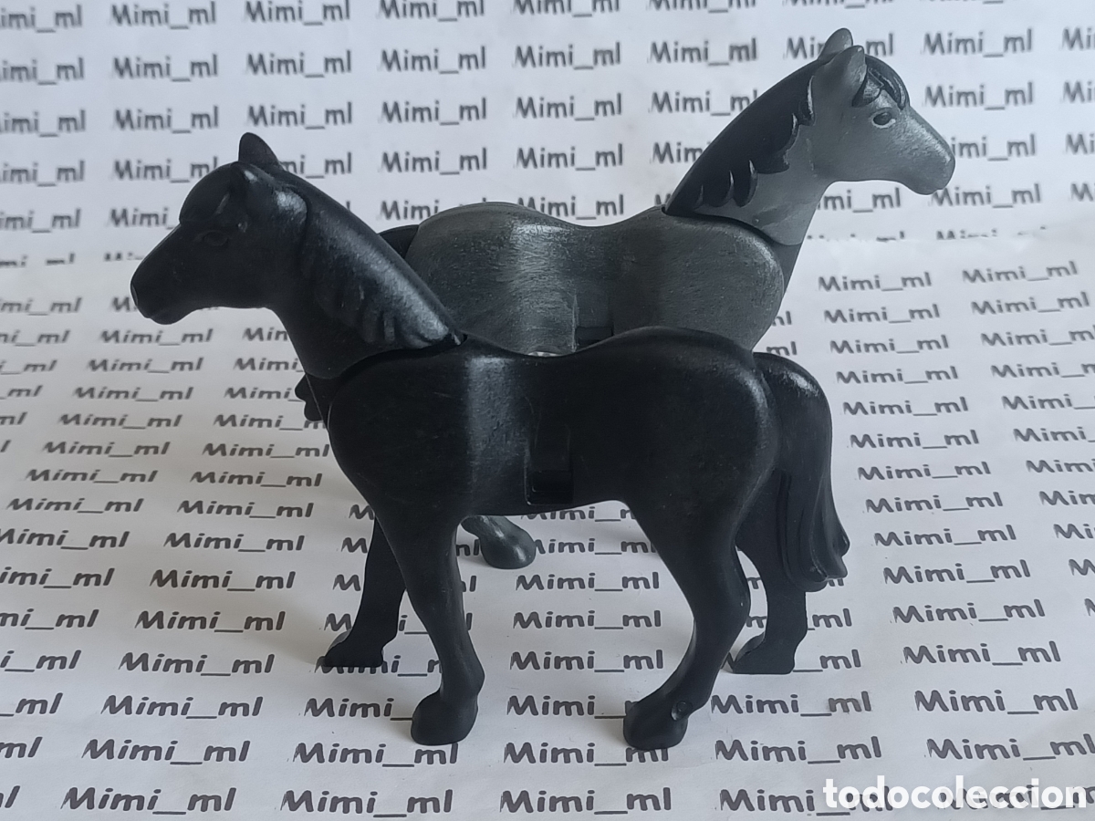 Playmobil: Playmobil 2 caballos segunda generaci&oacute;n 1 negro y 1 gris oscuro animales western medieval