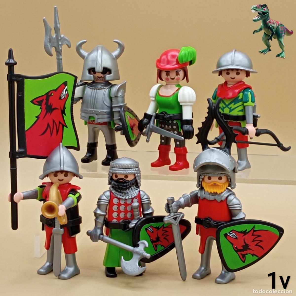 Playmobil: Playmobil lote batallon caballeros del lobo rojo verde ejercito medieval soldado guerrero castillo