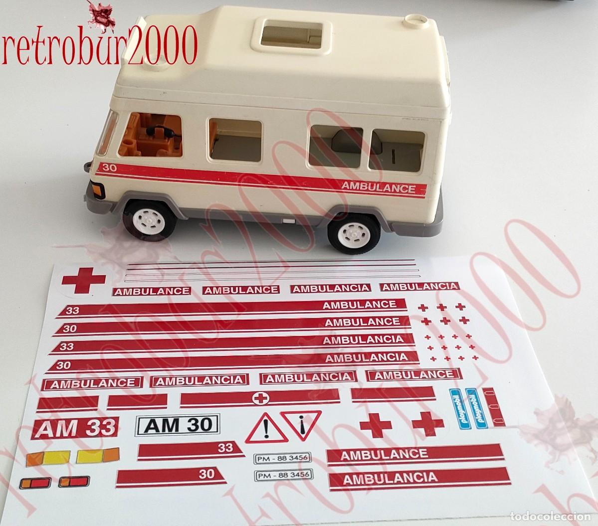 Playmobil: Playmobil 3456 Pegatinas stickers Ambulancia vintage