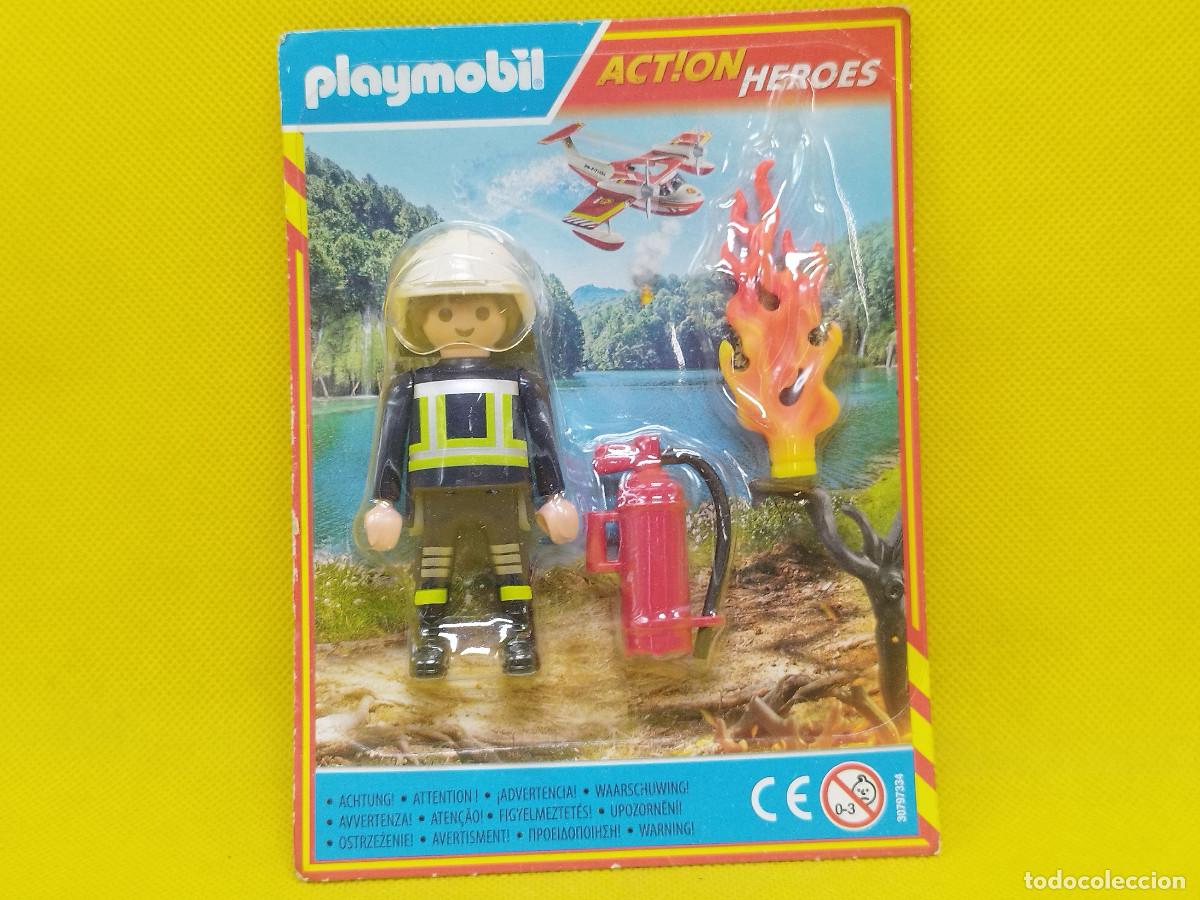 Playmobil: Playmobil Bombero con extintor y llama de fuego