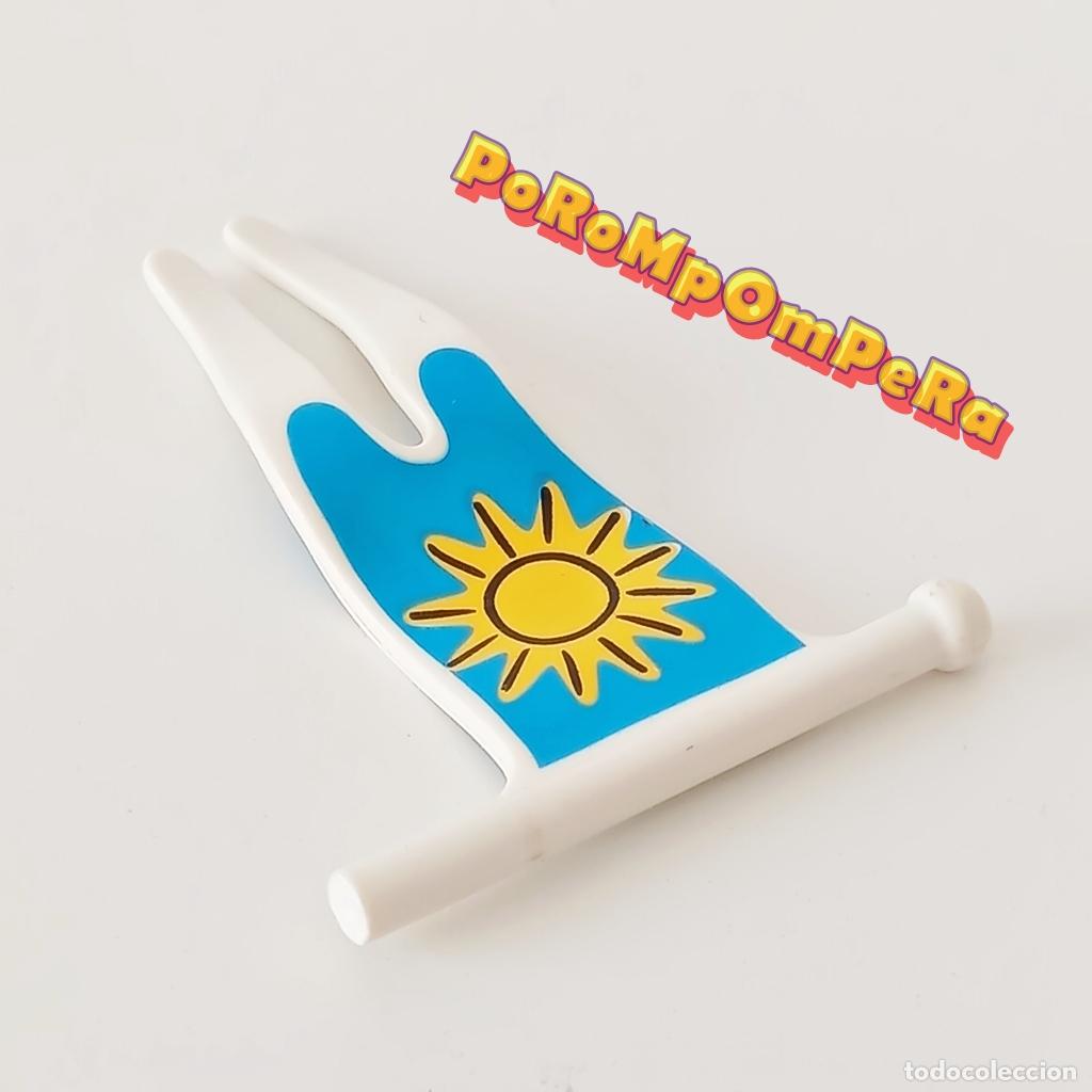 Playmobil: PLAYMOBIL ESTANDARTE CABALLERO MEDIEVAL 3235 5024 M&Aacute;STIL BLANCO BANDERA DIBUJO SOL M8