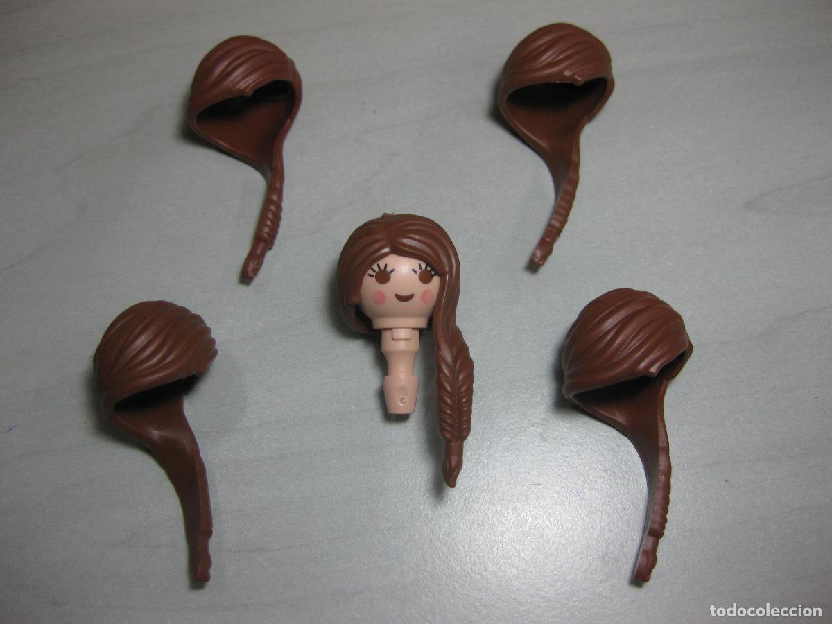 Playmobil: PLAYMOBIL lote 5 pelos peluca recambio trenza Rapunzel marron - cabeza no incluida-
