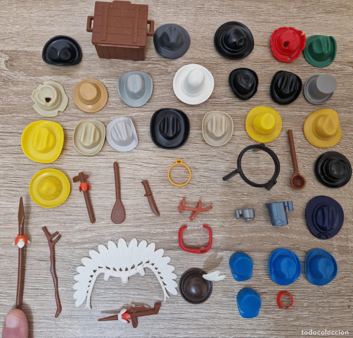 Playmobil: lote 1 antiguo Playmobil accesorio pieza sombreros oeste soldado indio vaquero cowboy arma americano