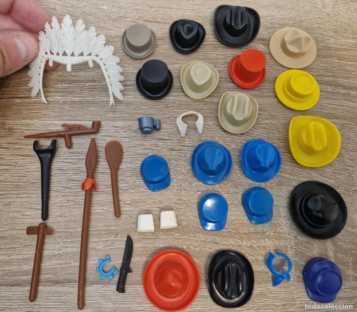 Playmobil: lote 3 antiguo Playmobil accesorio pieza sombreros oeste soldado indio vaquero cowboy arma americano