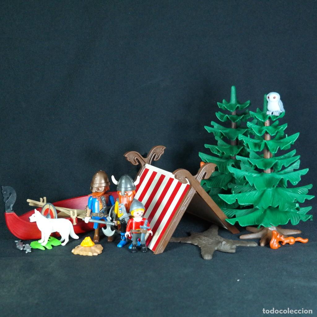 Playmobil: Playmobil campamento vikingo con carpa, bote, 3 vikingos y los pinos ☼
