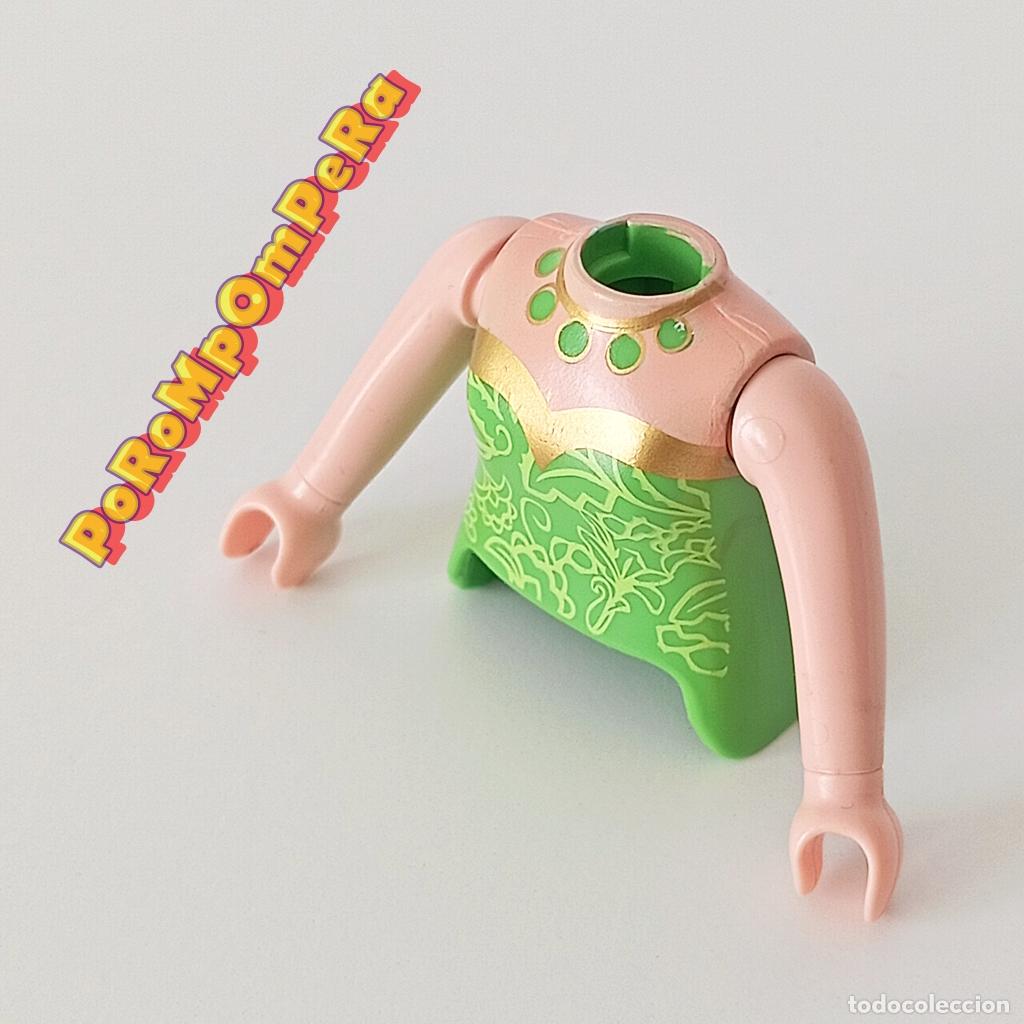 Playmobil: PLAYMOBIL TORSO MUJER TOP VERDE-DORADO + BRAZO CURVO A JUEGO COMPLETAR/CUSTOM TO4