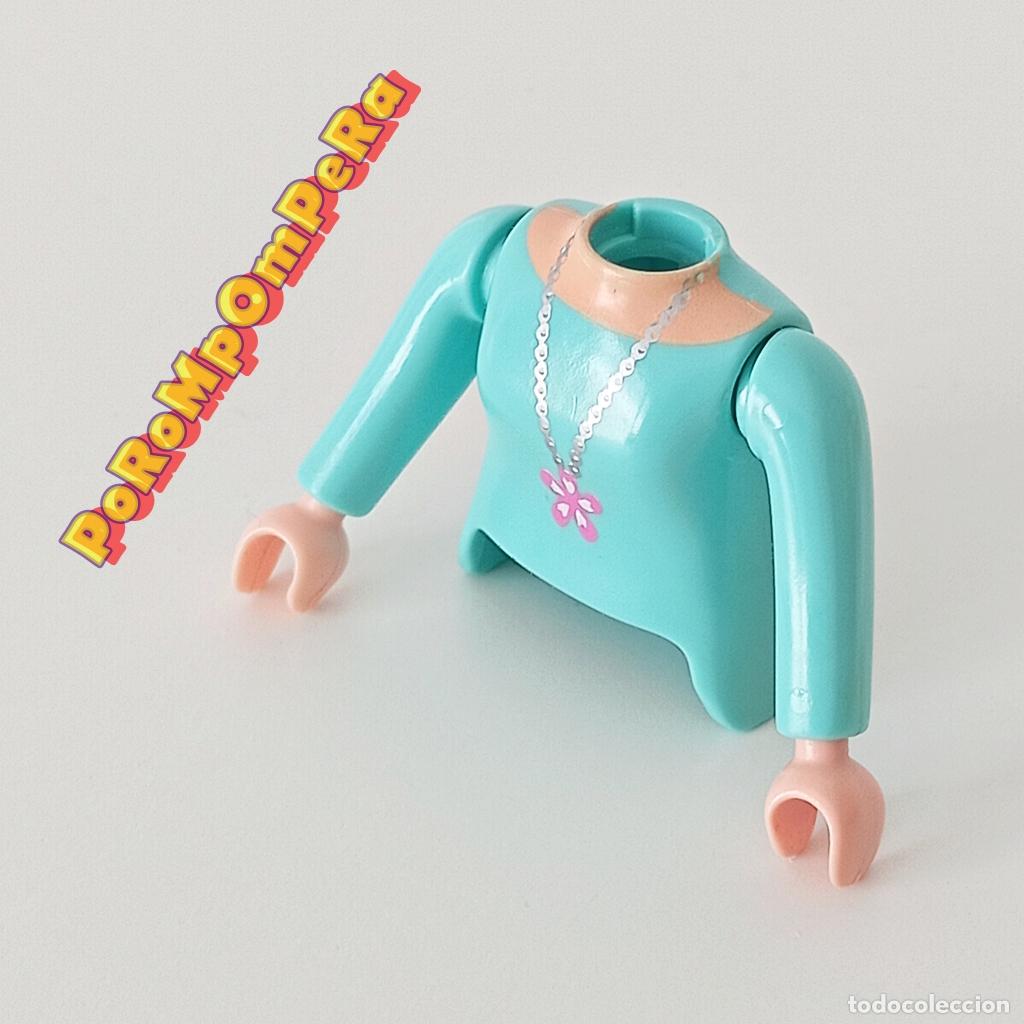 Playmobil: PLAYMOBIL TORSO MUJER CELESTE-TURQUESA? MANGA LARGA + BRAZO CURVO A JUEGO COMPLETAR/CUSTOM TO4