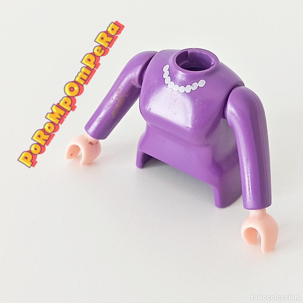 Playmobil: PLAYMOBIL TORSO MUJER MORADO MANGA LARGA + BRAZO CURVO A JUEGO COLLAR PERLAS COMPLETAR/CUSTOM TO4