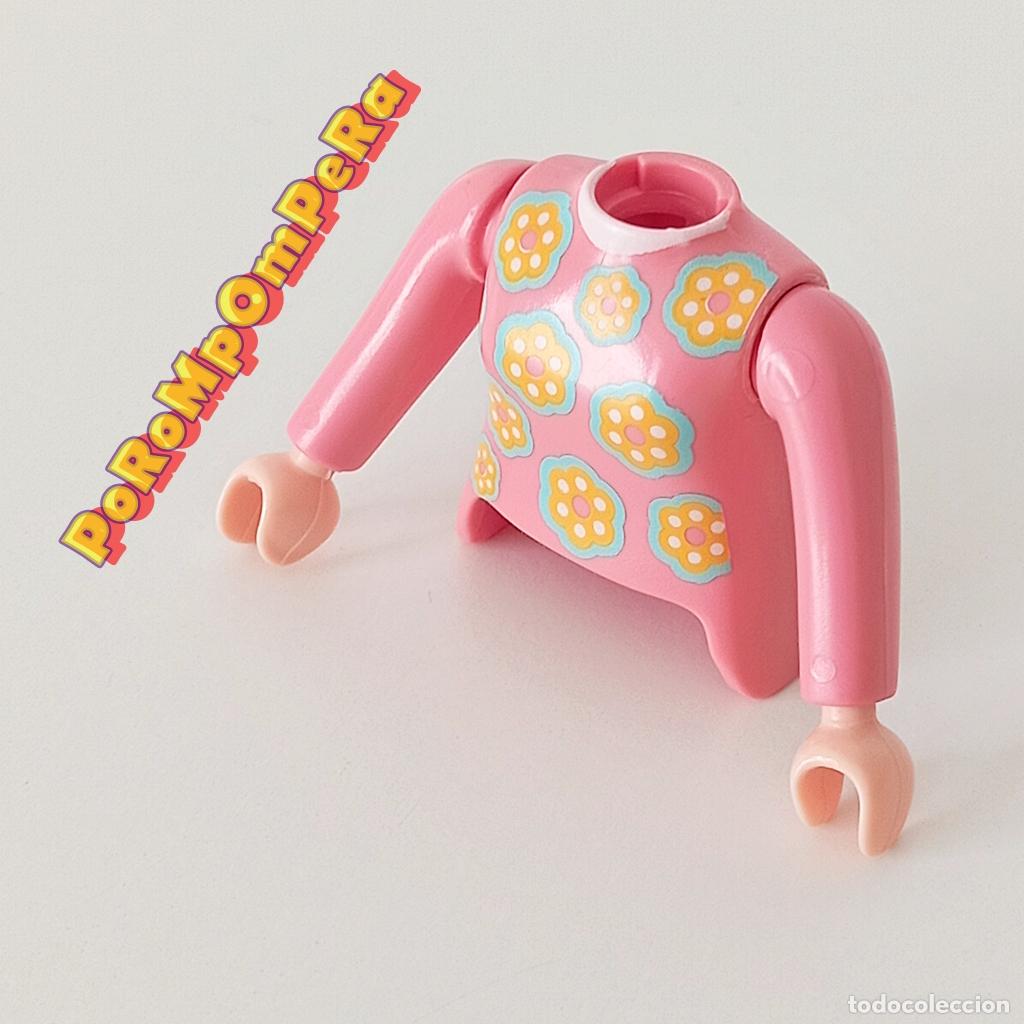 Playmobil: PLAYMOBIL TORSO MUJER ROSA + BRAZO CURVO MANGA LARGA A JUEGO JERSEY FLORES COMPLETAR/CUSTOM TO4