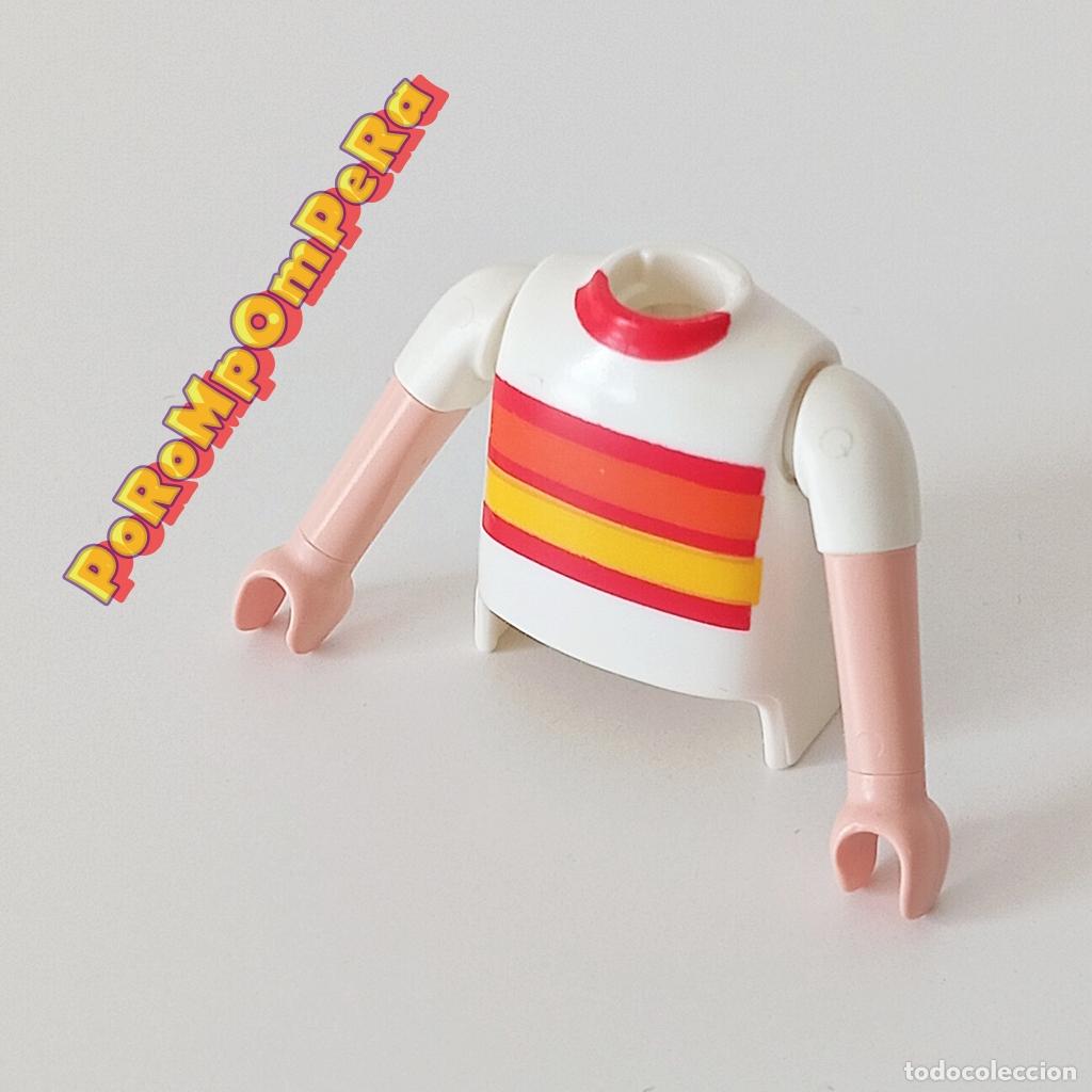 Playmobil: PLAYMOBIL TORSO BLANCO + BRAZO MANGA CORTA A JUEGO CAMISETA RAYAS COMPLETAR/CUSTOM TO4
