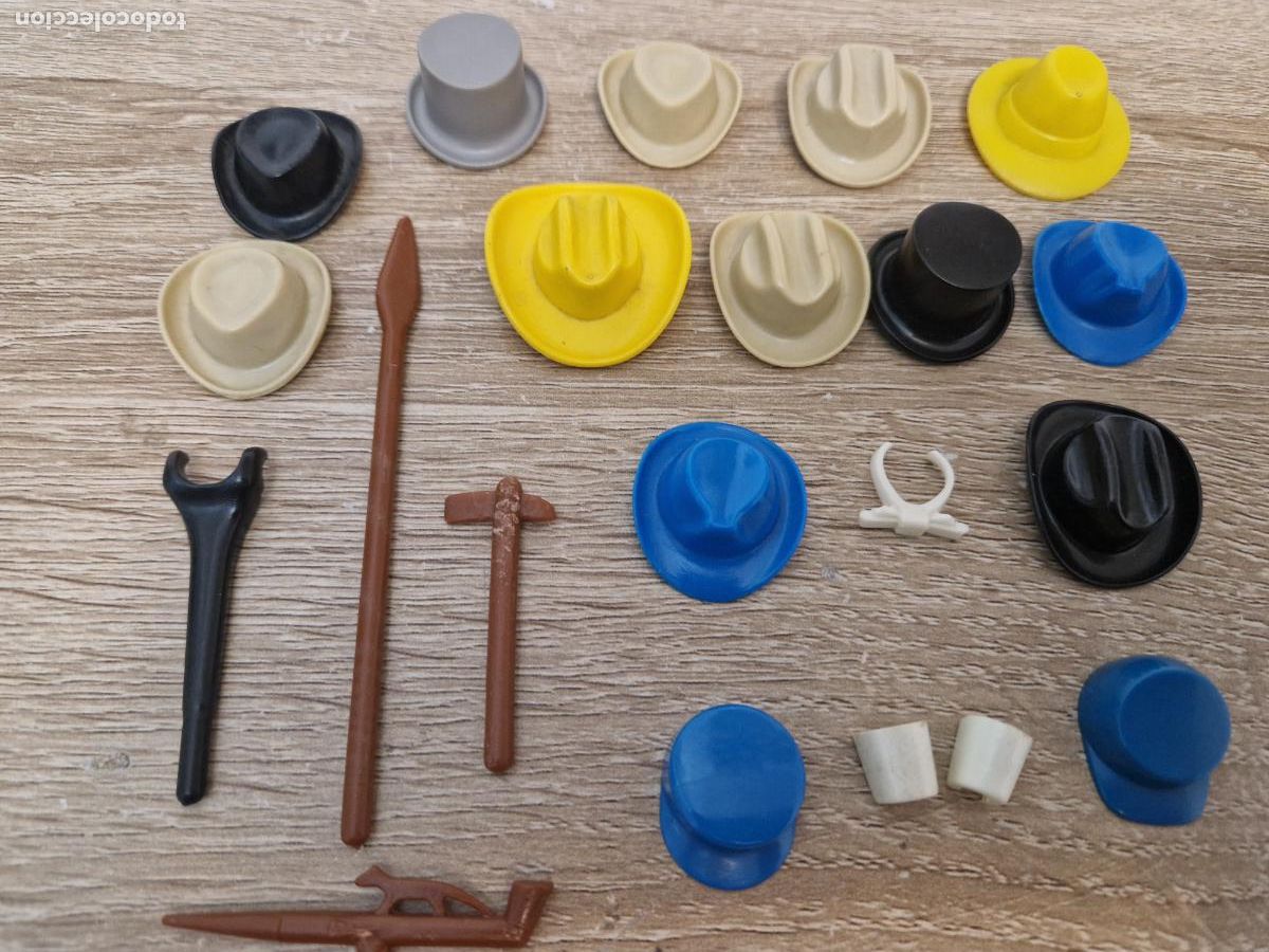 Playmobil: lote 5 antiguo Playmobil accesorio pieza sombreros oeste soldado indio vaquero cowboy arma americano