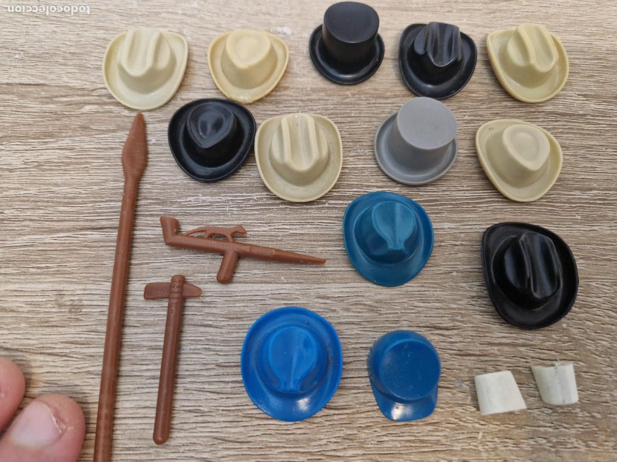 Playmobil: lote 6 antiguo Playmobil accesorio pieza sombreros oeste soldado indio vaquero cowboy arma americano