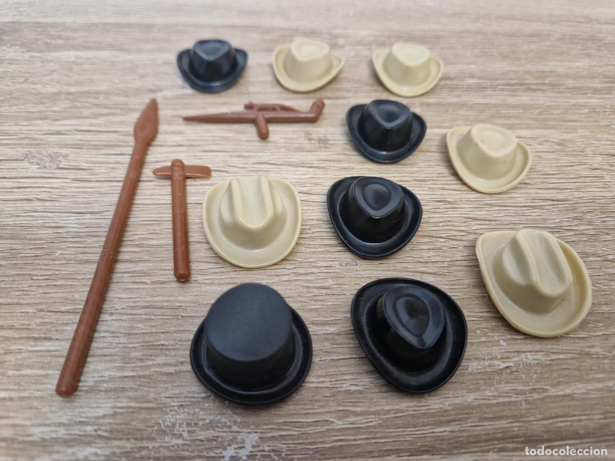 Playmobil: lote 7 antiguo Playmobil accesorio pieza sombreros oeste soldado indio vaquero cowboy arma americano