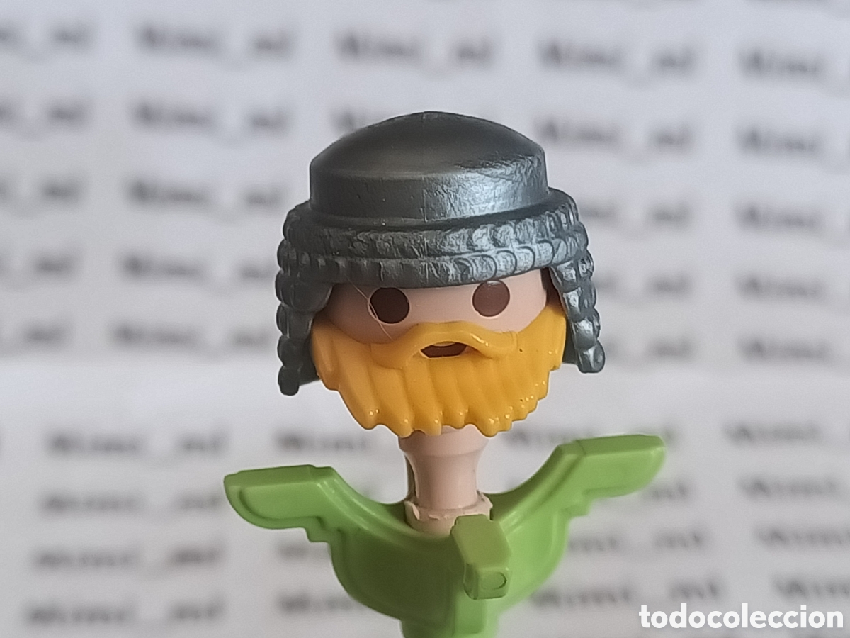 Playmobil: Playmobil cabeza con cota gris malla y barba medieval vikingo recambios figuras