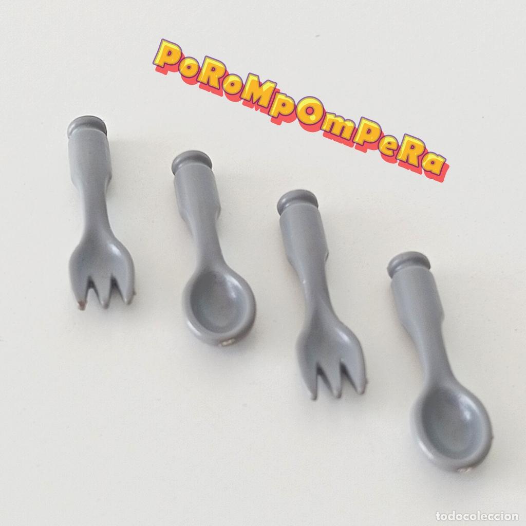 Playmobil: PLAYMOBIL LOTE X2 CUCHARA X2 TENEDOR GRIS MATE CUBERTER&Iacute;A COCINA RESTAURANTE i1