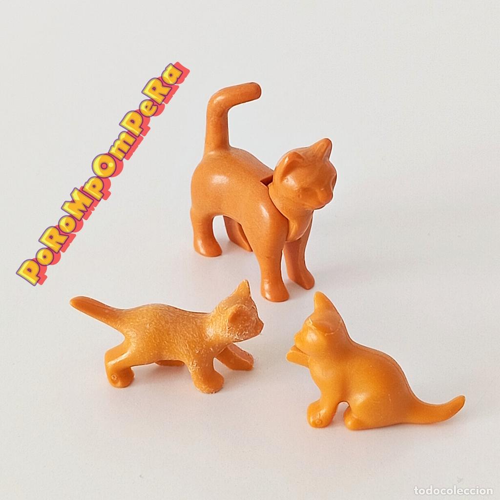 Playmobil: PLAYMOBIL LOTE X3 GATO ANARANJADO FAMILIA MASCOTA GATITO CR&Iacute;A CACHORRO NARANJ i1