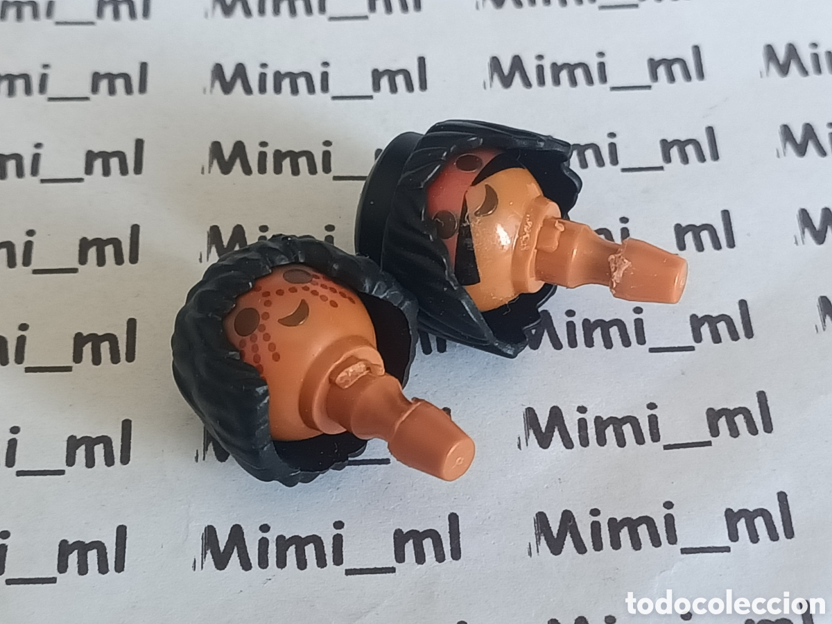 Playmobil: Playmobil 2 cabezas con pelo negro hombre africano indio poblado western oeste recambios figuras