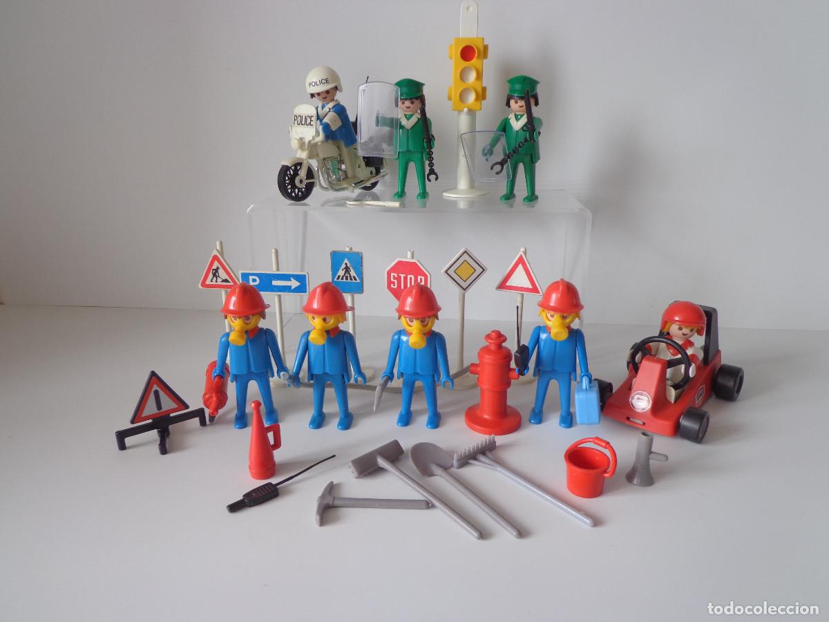 Playmobil: Playmobil vintage a&ntilde;os 70 - bomberos polic&iacute;as - 8 figuras + complementos