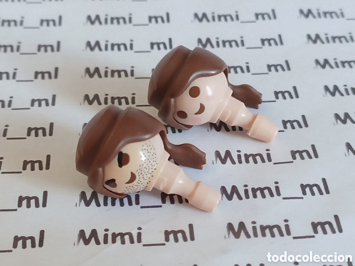 Playmobil: Playmobil 2 cabezas con pelo marr&oacute;n hombre y mujer coleta recambios figuras