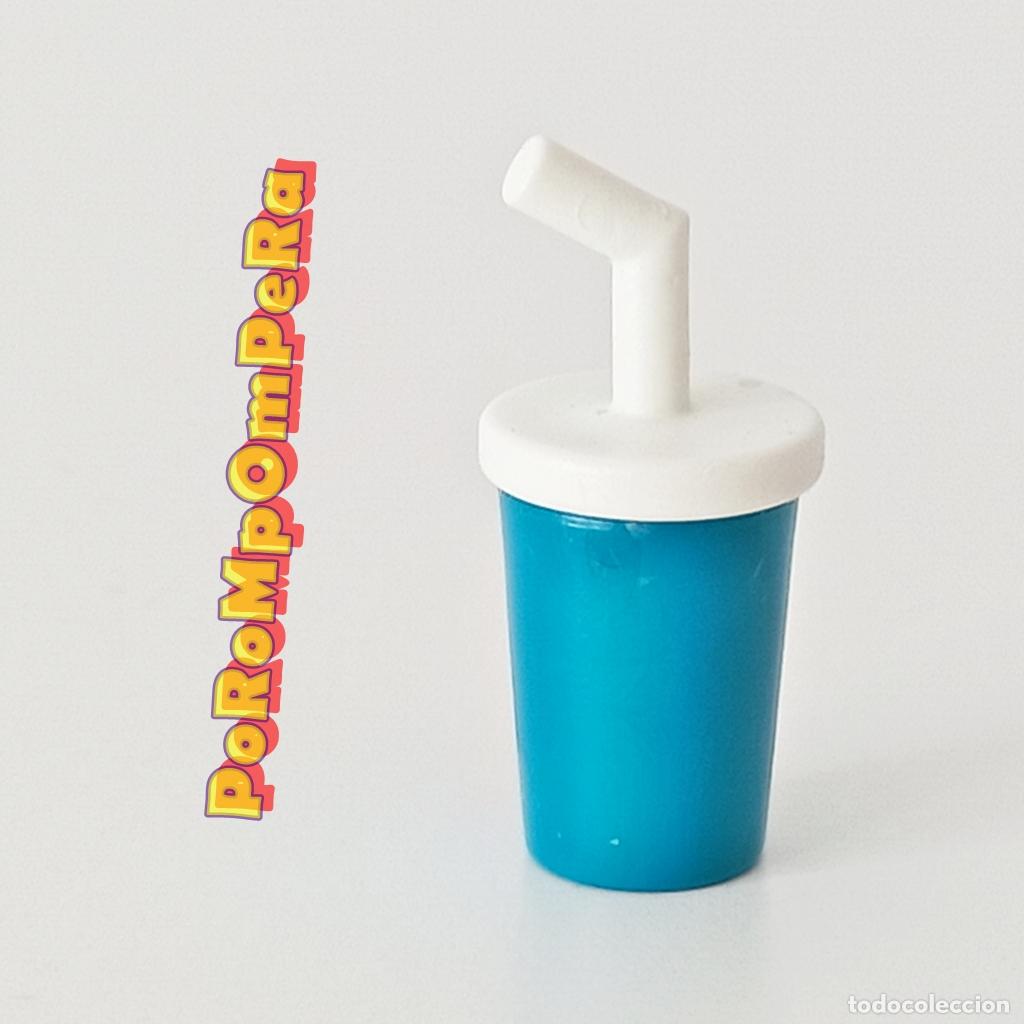 Playmobil: PLAYMOBIL VASO DE REFRESCO AZULADO CON PAJITA COMIDA R&Aacute;PIDA FAST FOOD TRUCK BAR RESTAURANTE O8