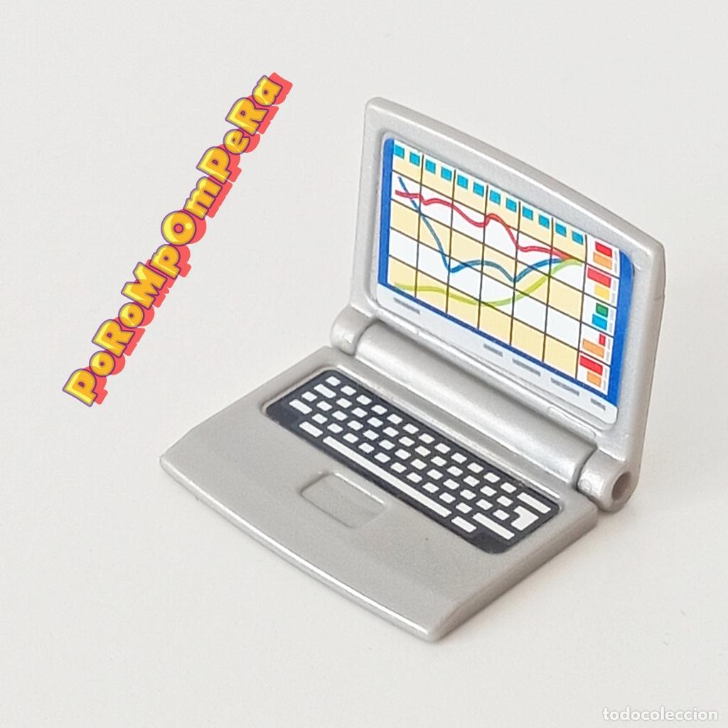 Playmobil: PLAYMOBIL ORDENADOR PORT&Aacute;TIL PLATEADO OFICINA CASA HABITACI&Oacute;N LAPTOP MACBOOK Q2