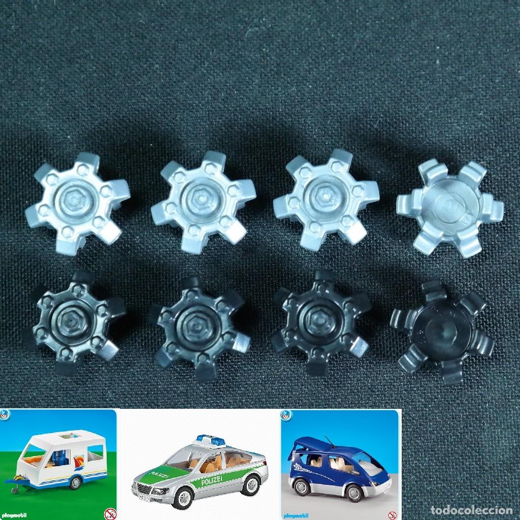 Playmobil: Playmobil 8 tapacubos plateados y negros para autos coches como ref.5179, 5223, 6043 y otras ☼