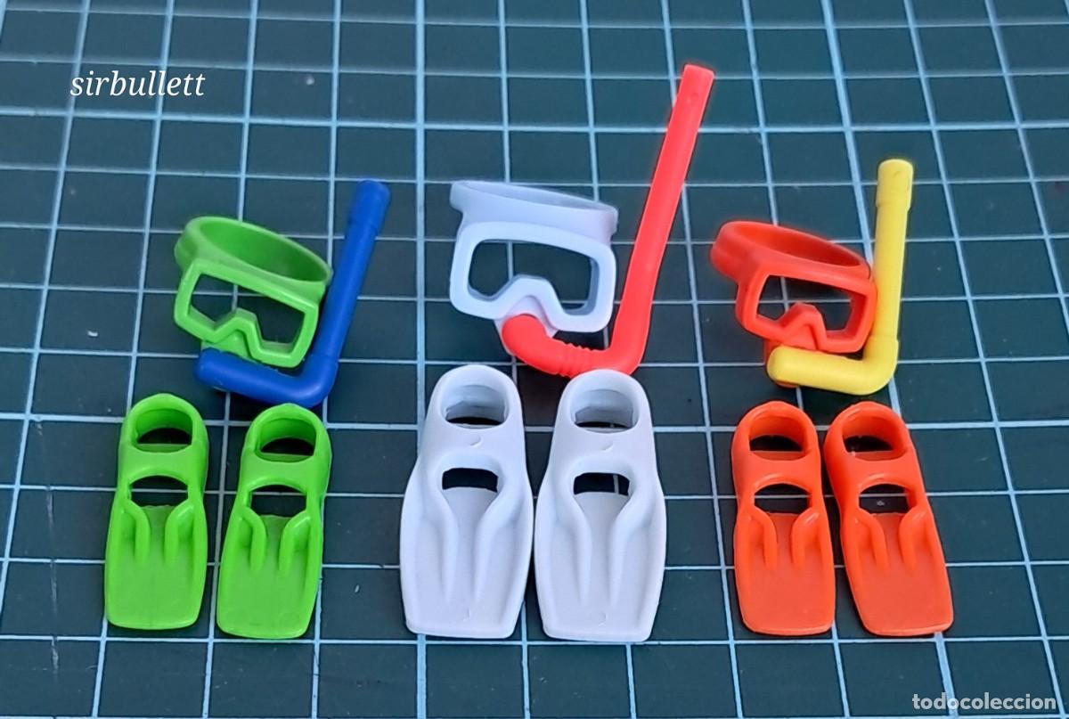 Playmobil: Accesorios submarinista de playmobil. Gafas aletas tubos. Buceo playa vacaciones. 2 ni&ntilde;os y 1 adulto