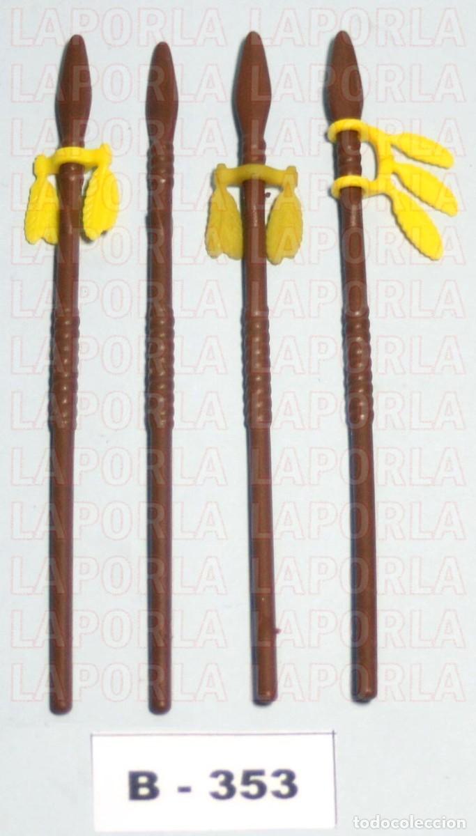 Playmobil: PLAYMOBIL 4 LANZAS INDIOS IND&Iacute;GENAS - JUNGLA CAZA TRIBU OESTE WESTERN (B-353)