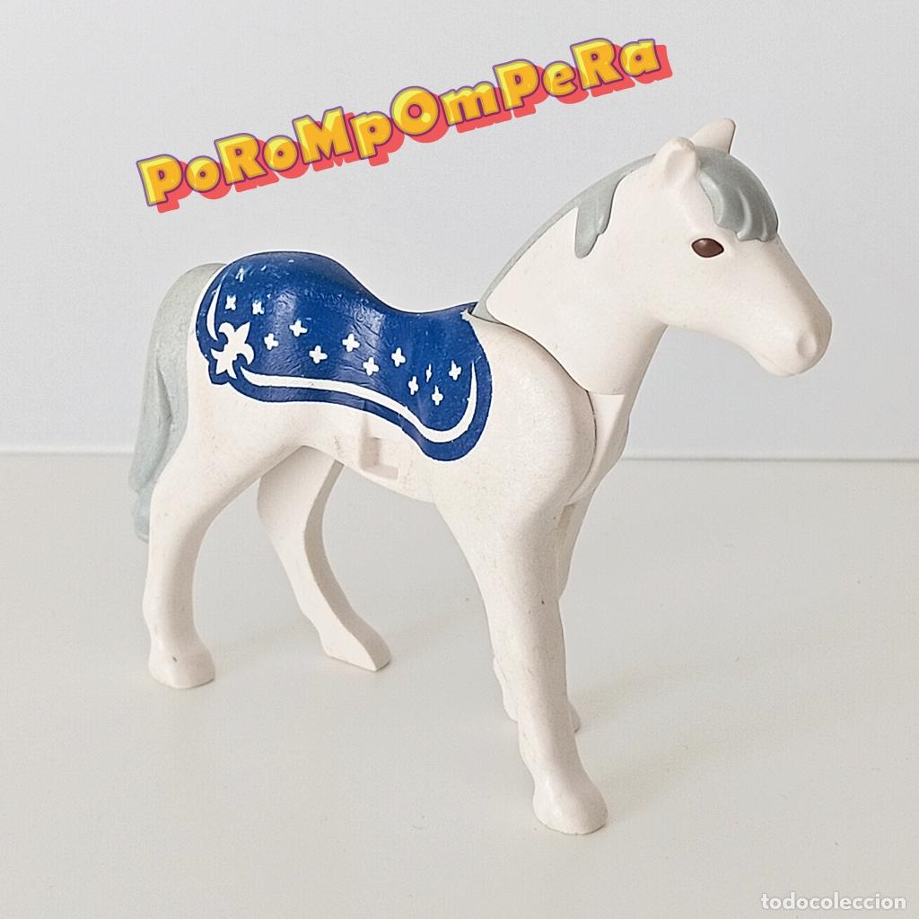Playmobil: PLAYMOBIL CABALLO BLANCO CRIN GRIS DIBUJO LOMO 2&ordf; GEN OESTE GRANJA MEDIEVAL ROMANO H&Iacute;PICA CG6D