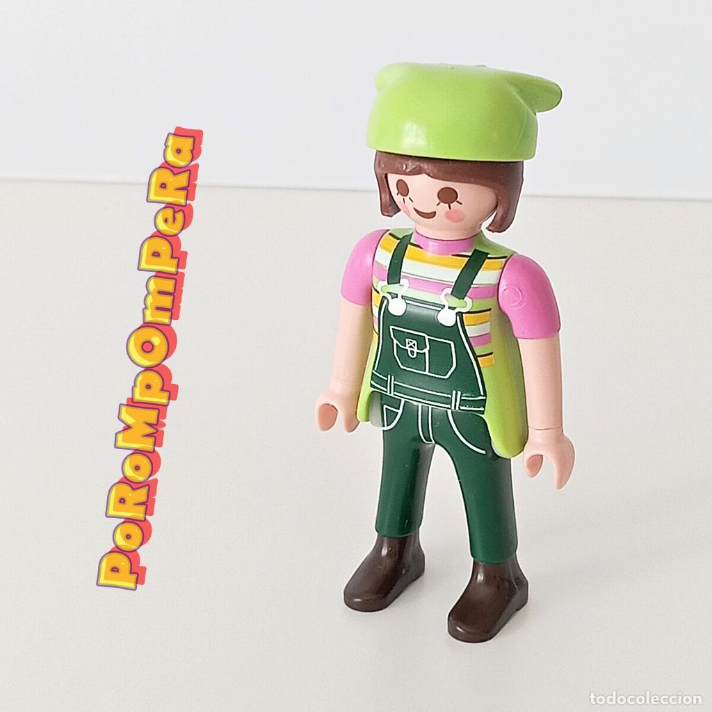 Playmobil: PLAYMOBIL FIGURA CHICA GRANJERA CON PA&Ntilde;UELO VERDE LIMA CABEZA CUSTOM/COMPLETAR MUJER FK