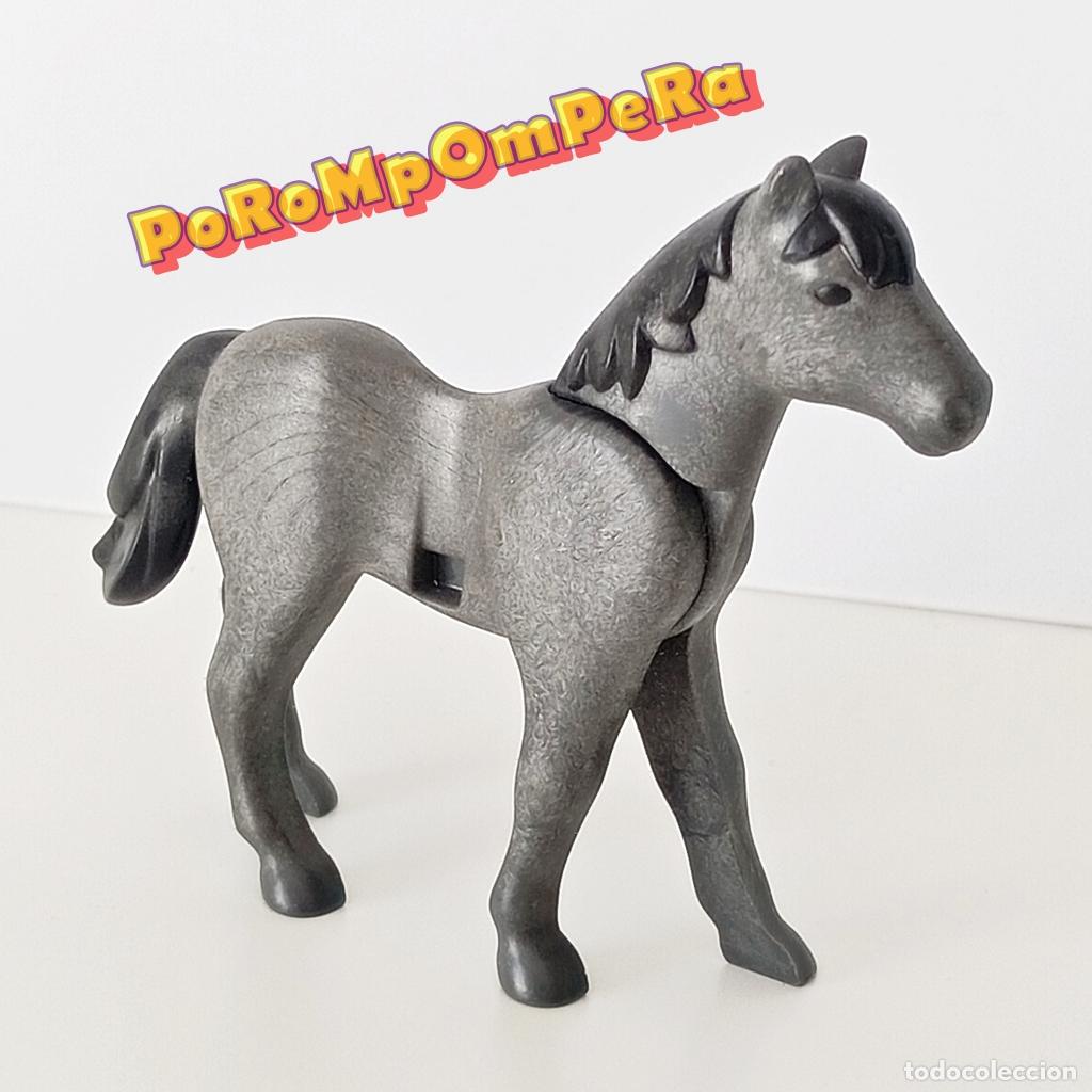 Playmobil: PLAYMOBIL CABALLO GRIS OSCURO CRIN NEGRA 2&ordf; GENERACI&Oacute;N OESTE GRANJA MEDIEVAL ROMANO H&Iacute;PICA FK