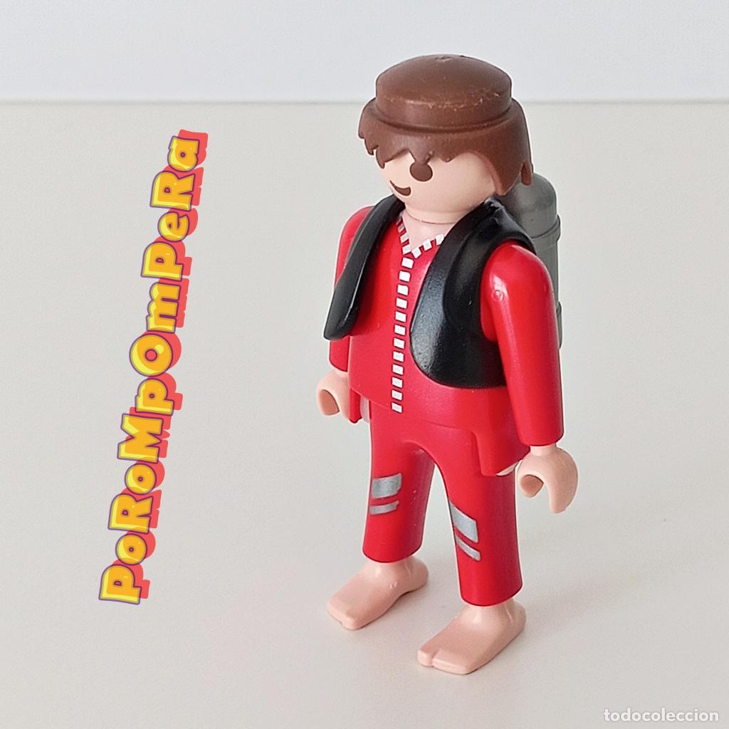 Playmobil: PLAYMOBIL FIGURA BUZO ROJO CHALECO NEGRO BOMBONA PLATEADA CUSTOM/COMPLETAR BUCEADOR BUCEO FK
